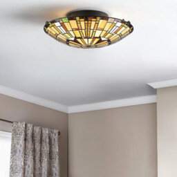 Luminosa Lighting Elstead Quoizel Reed Ceiling Light Tiffany Style Valiant Bronze, Art Glass Shade 2X E27 - thumbnail 2