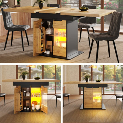 Abrihome Modern Telescopic Extendable Dining Table For 4-6 People Space-Saving Folding Kitchen Table With Led Light & Snack Shelf - image 1