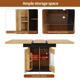Abrihome Modern Telescopic Extendable Dining Table For 4-6 People Space-Saving Folding Kitchen Table With Led Light & Snack Shelf - thumbnail 4