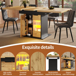 Abrihome Modern Telescopic Extendable Dining Table For 4-6 People Space-Saving Folding Kitchen Table With Led Light & Snack Shelf - thumbnail 3
