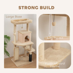 Pawhut Cat Tree Tower Scratching Post Bed House, 132Cm, Beige - thumbnail 6