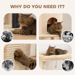 Pawhut Cat Tree Tower Scratching Post Bed House, 132Cm, Beige - thumbnail 7