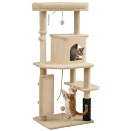 Pawhut Cat Tree Tower Scratching Post Bed House, 132Cm, Beige - thumbnail 2