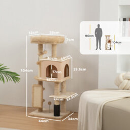 Pawhut Cat Tree Tower Scratching Post Bed House, 132Cm, Beige - thumbnail 3