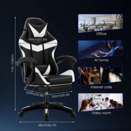 Faux Leather Racing Gaming Chair Swivel Office Gamer Desk Chair Adjustable - thumbnail 2