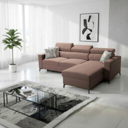 Baltico Mini Compact Corner Sofa Adjustable Headrests Pull Out Guest Bed Contemporary L Shaped Fabric Couch Light Brown Right