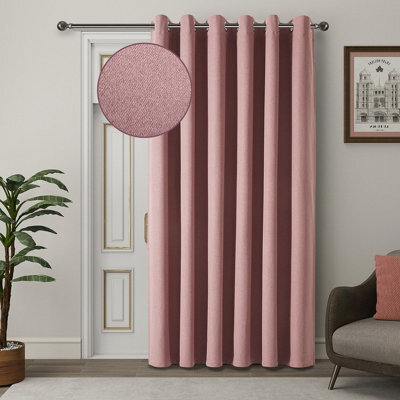 Aspire Homeware Blush Pink Linen 100%blackout Curtain-Thermal Eyelet Room Darkening Single Panel Door Curtain (W)168Cmx(D)213Cm - image 1