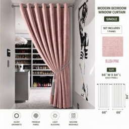 Aspire Homeware Blush Pink Linen 100%blackout Curtain-Thermal Eyelet Room Darkening Single Panel Door Curtain (W)168Cmx(D)213Cm - thumbnail 7