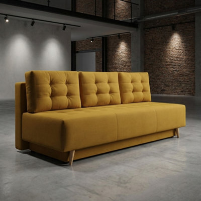 Bella Sofa Bed For Living Room With Polyurethane Foam Bonell Springs Wooden Frame Storage And Cushions Mustard - image 1