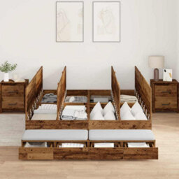 Berkfield Modern Storage Bed Frame Old Wood 135X190 Cm - thumbnail 4