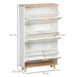 Wyld Haus Romola Slim Shoe Cabinet Cream White And Natural - 3 Flip Drawers For 12 Pairs, 70W X 23.5D X 122H Cm - thumbnail 4
