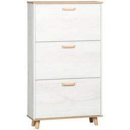 Wyld Haus Romola Slim Shoe Cabinet Cream White And Natural - 3 Flip Drawers For 12 Pairs, 70W X 23.5D X 122H Cm - thumbnail 2