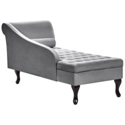 Beliani Right-Hand Chaise Longue Pessac Velvet Light Grey With Storage - thumbnail 8