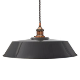 Slate Grey Large Chancery Painted Dome Pendant Light With Antique Copper Lamp Holder And Black Twisted Cable - Se Home
