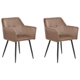 Beliani Set Of 2 Dining Chairs Jasmin Velvet Brown - thumbnail 1