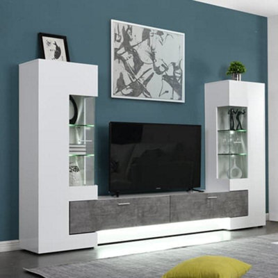 Furniture in Fashion Santiago Entertainment Unit In White Gloss And Concrete Effect - image 1