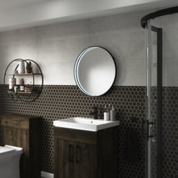 Sensio Aspect Matt Black Round Wall-Mounted Bathroom & Wc Illuminated Contemporary Illuminated Mirror (H)60Cm (W)60Cm
