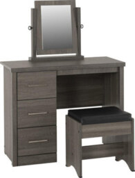 Seconique Lisbon Black Wood Grain 3 Drawer Dressing Table Set Mirror Stool - thumbnail 1