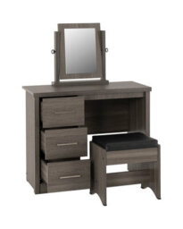 Seconique Lisbon Black Wood Grain 3 Drawer Dressing Table Set Mirror Stool - thumbnail 3