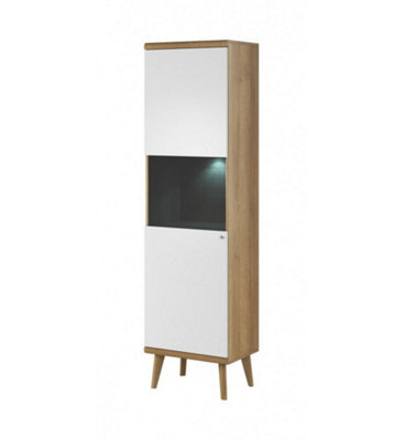 Arte Elegant Primo Tall Display Cabinet H1970mm W500mm D400mm In White And Oak Riviera - Space-Saving Storage Solution - image 1
