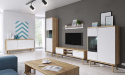 Arte Elegant Primo Tall Display Cabinet H1970mm W500mm D400mm In White And Oak Riviera - Space-Saving Storage Solution - thumbnail 3