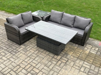 Fimous Outdoor Rattan Garden Furniture Sets Height Adjustable Rising Lifting Dining Table Lounge Sofa Set For Terrace - image 1