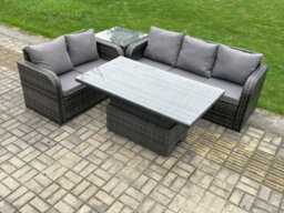 Fimous Outdoor Rattan Garden Furniture Sets Height Adjustable Rising Lifting Dining Table Lounge Sofa Set For Terrace - thumbnail 2