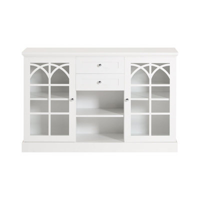 Kitchen Storage Cabinet White Cupboard Sideboard With 2 Glass Doors & 2 Drawers,sobuy Fsb79-W - image 1