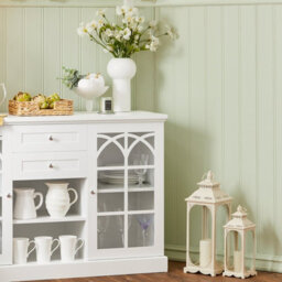 Kitchen Storage Cabinet White Cupboard Sideboard With 2 Glass Doors & 2 Drawers,sobuy Fsb79-W - thumbnail 5