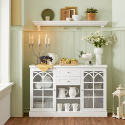 Kitchen Storage Cabinet White Cupboard Sideboard With 2 Glass Doors & 2 Drawers,sobuy Fsb79-W - thumbnail 4