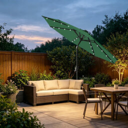 VRUC Garden Parasol Outdoor Patio Umbrella With Solar Led Lights And Crank Tilt 2.7M Green - thumbnail 1