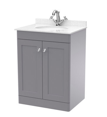 Balterley Swynnerton Traditional 2 Door Floor Standing Vanity Unit With Marble Basin, Satin Grey, 600mm - image 1