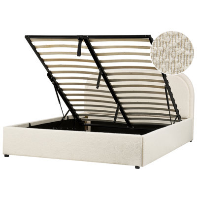 Beliani Ottoman Bed Boucle Quillien 140 X 200 Cm (Eu Double) Light Beige - image 1