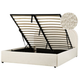 Beliani Ottoman Bed Boucle Quillien 140 X 200 Cm (Eu Double) Light Beige - thumbnail 1