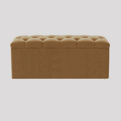 137Cm Luna Chesterfield Ottoman Storage Box - Mink Plush Velvet Upholstered Blanket Box - image 1