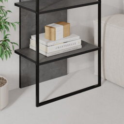 Decortie Modern Archy Bookcase 5-Tier Engineered Wood Design On The Back Wall-Mounted Shelf W/black Metal Frame 180(H)Cm Retrogrey - thumbnail 4