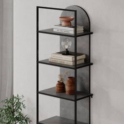Decortie Modern Archy Bookcase 5-Tier Engineered Wood Design On The Back Wall-Mounted Shelf W/black Metal Frame 180(H)Cm Retrogrey - thumbnail 7