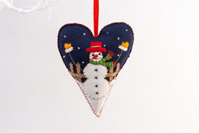Handmade Felt Snowman Heart Christmas Tree Hanging Decoration - 16 Cm - image 1