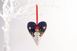 Handmade Felt Snowman Heart Christmas Tree Hanging Decoration - 16 Cm - thumbnail 2