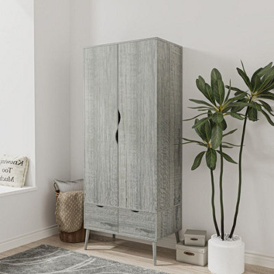Urbn-Living Urbnliving 180Cm Height Ash Grey Wardrobe With 2 Door 2 Drawer Scandi Legs Cupboard Hanging Rail Unit - image 1