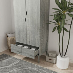 Urbn-Living Urbnliving 180Cm Height Ash Grey Wardrobe With 2 Door 2 Drawer Scandi Legs Cupboard Hanging Rail Unit - thumbnail 4