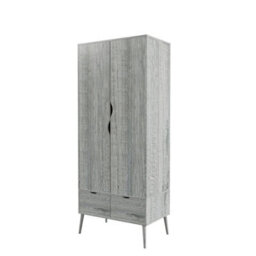 Urbn-Living Urbnliving 180Cm Height Ash Grey Wardrobe With 2 Door 2 Drawer Scandi Legs Cupboard Hanging Rail Unit - thumbnail 6