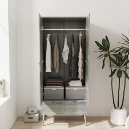 Urbn-Living Urbnliving 180Cm Height Ash Grey Wardrobe With 2 Door 2 Drawer Scandi Legs Cupboard Hanging Rail Unit - thumbnail 3