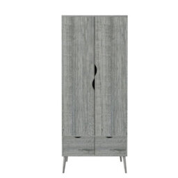 Urbn-Living Urbnliving 180Cm Height Ash Grey Wardrobe With 2 Door 2 Drawer Scandi Legs Cupboard Hanging Rail Unit - thumbnail 5