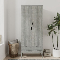Urbn-Living Urbnliving 180Cm Height Ash Grey Wardrobe With 2 Door 2 Drawer Scandi Legs Cupboard Hanging Rail Unit - thumbnail 2