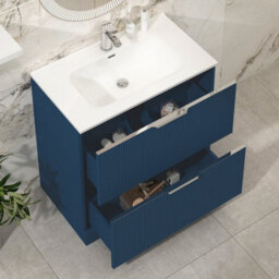 Royal Bathrooms Evora 800mm Midnight Blue Fluted Floor Standing Bathroom Vanity Unit 2 Drawer Cabinet With Ceramic Basin Sink - 1 Tap Hole - thumbnail 3