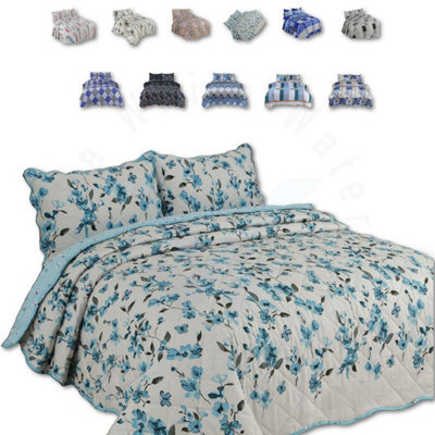 TheWhiteWater Limited Bedspread - Luxury Quilted - Reversible - Bed Throw Warm Quilt - Bedspread Patchwork Josephine Sapphire Set 150 Gsm - 3 Tog - image 1