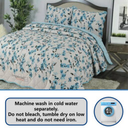 TheWhiteWater Limited Bedspread - Luxury Quilted - Reversible - Bed Throw Warm Quilt - Bedspread Patchwork Josephine Sapphire Set 150 Gsm - 3 Tog - thumbnail 2