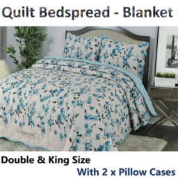 TheWhiteWater Limited Bedspread - Luxury Quilted - Reversible - Bed Throw Warm Quilt - Bedspread Patchwork Josephine Sapphire Set 150 Gsm - 3 Tog - thumbnail 3