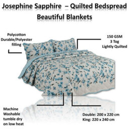 TheWhiteWater Limited Bedspread - Luxury Quilted - Reversible - Bed Throw Warm Quilt - Bedspread Patchwork Josephine Sapphire Set 150 Gsm - 3 Tog - thumbnail 7
